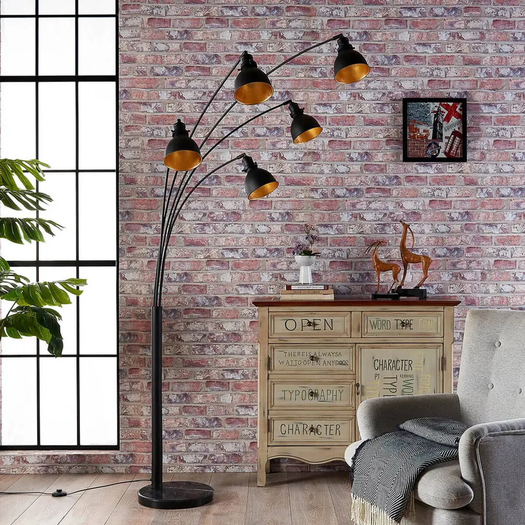 Lindby Stehlampe Lira, 5-flg., Höhe 205 cm, schwarz, gold