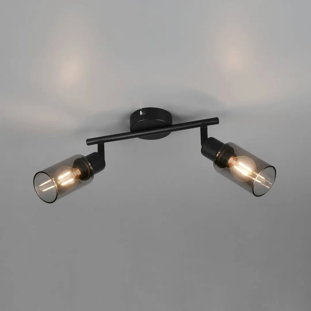 Reality Leuchten Strahler Mars, Länge 48 cm, schwarz matt, 2-flg., Metall E14