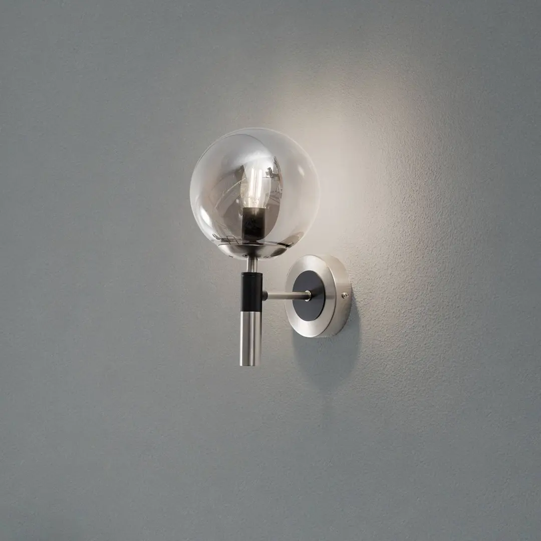 Lamkur Wandleuchte Rollo, Ø 15 cm, rauchgrau, Glas/Metall