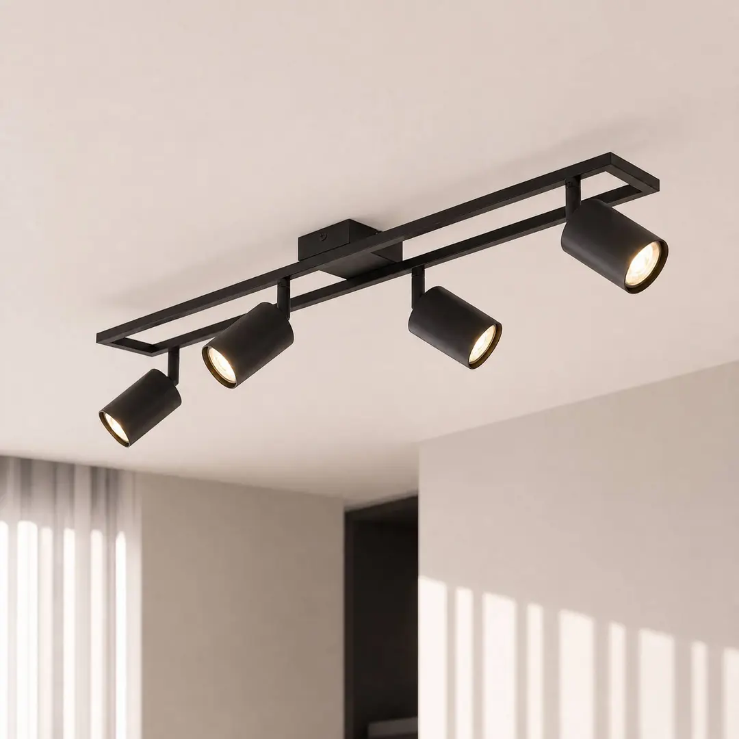 Lindby Deckenstrahler Bravius, schwarz, 4-flammig, Eisen