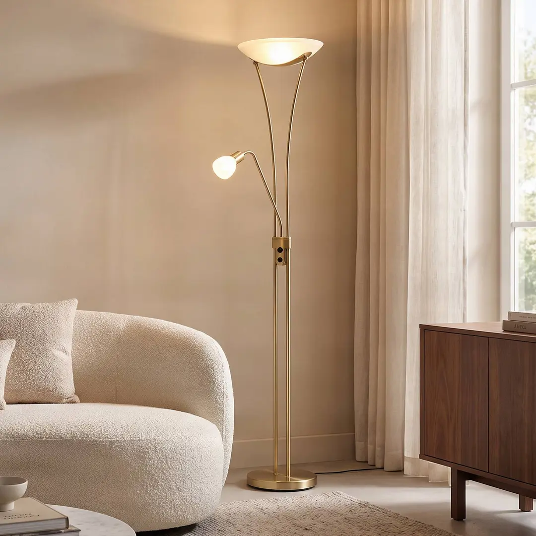 Lindby Stehlampe Felicia, messing, 180 cm, E27, Leselicht