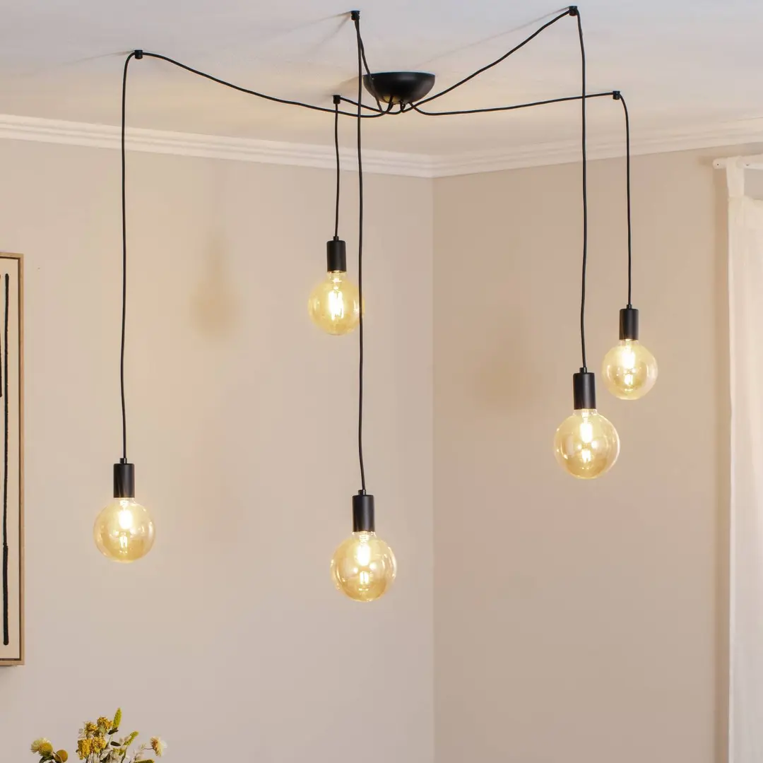 Nowodvorski Lighting Hängeleuchte Spider in Schwarz, fünfflammig