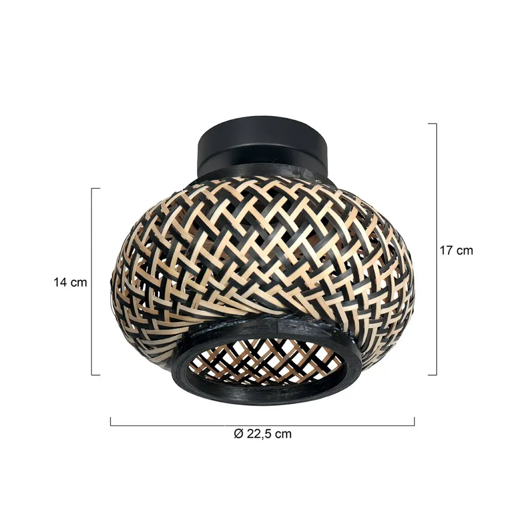 Steinhauer Deckenleuchte Bloeba, schwarz, Bambusgeflecht, Ø 22,5 cm