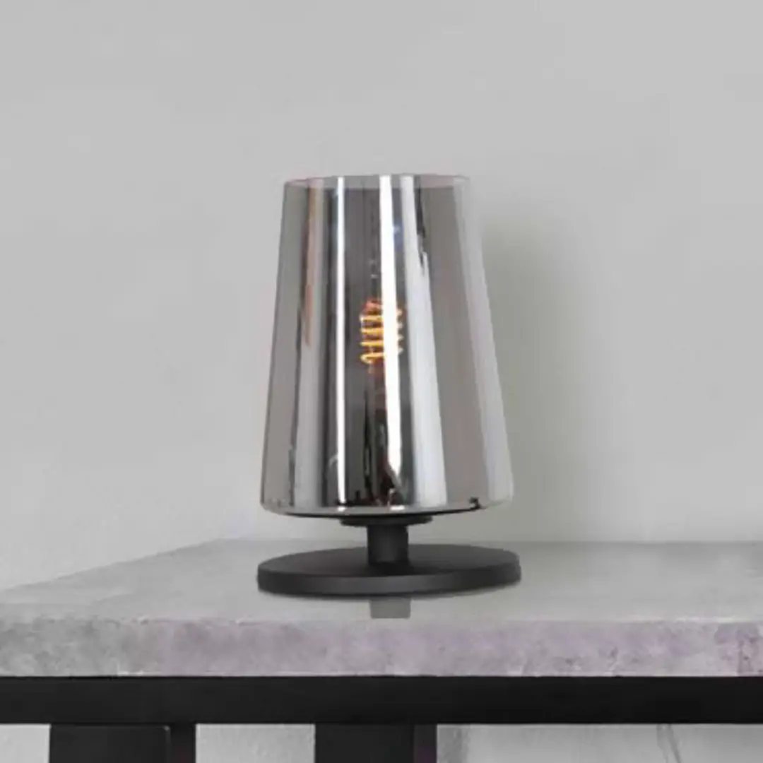 Steinhauer Tischlampe Ancilla, schwarz/rauch, 26 cm, Metall, Glas, E27