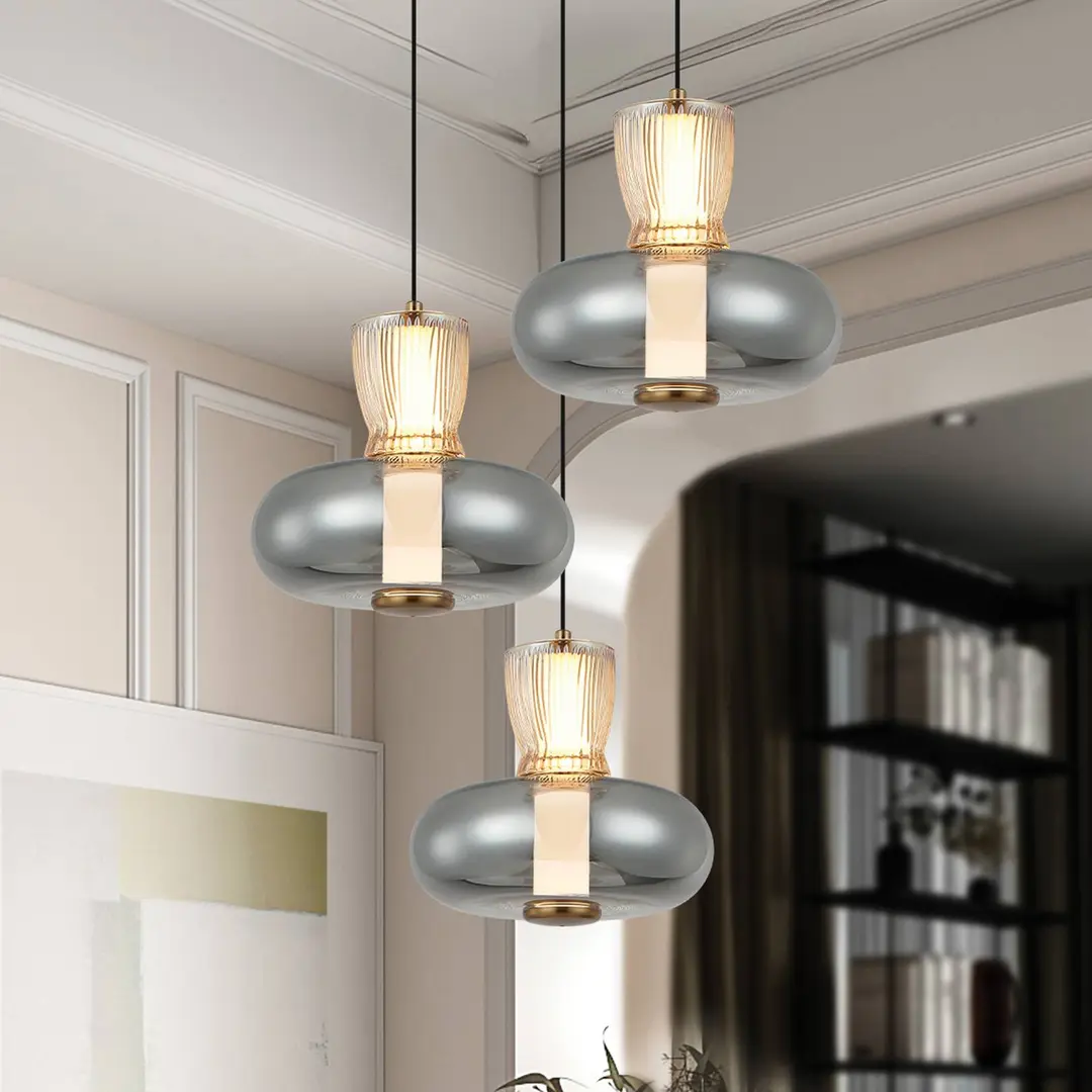Viokef LED-Hängelampe Sire, Ø 42 cm rauch/bronze Metall/Glas 3-flg.