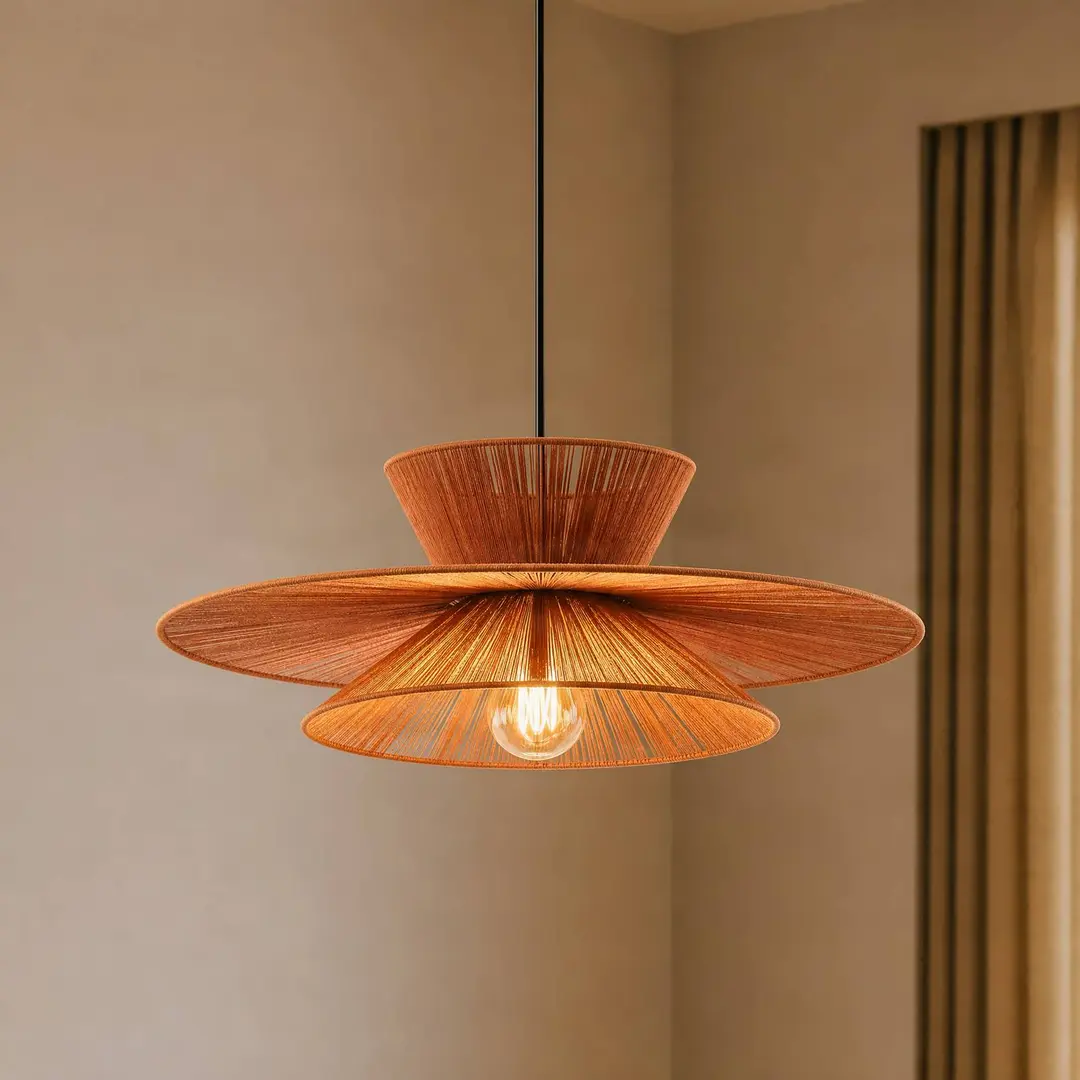 Lucande Hängeleuchte Novie, braun, Baumwolle, Ø 50 cm