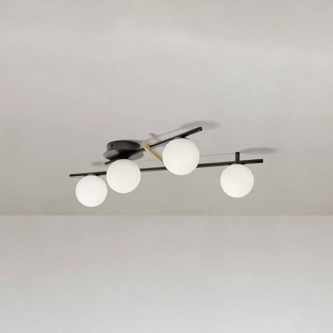 miloox by Sforzin Deckenleuchte Kika, 4-flammig, schwarz/weiß, Metall, Glas