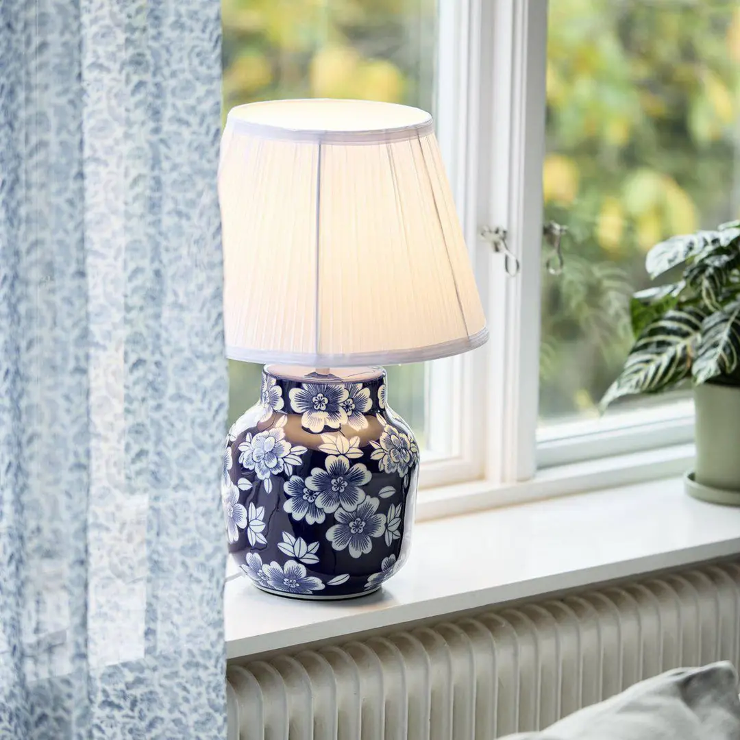 PR Home Tischleuchte Fanny, blau/weiß, Keramik, 47, cm, E27