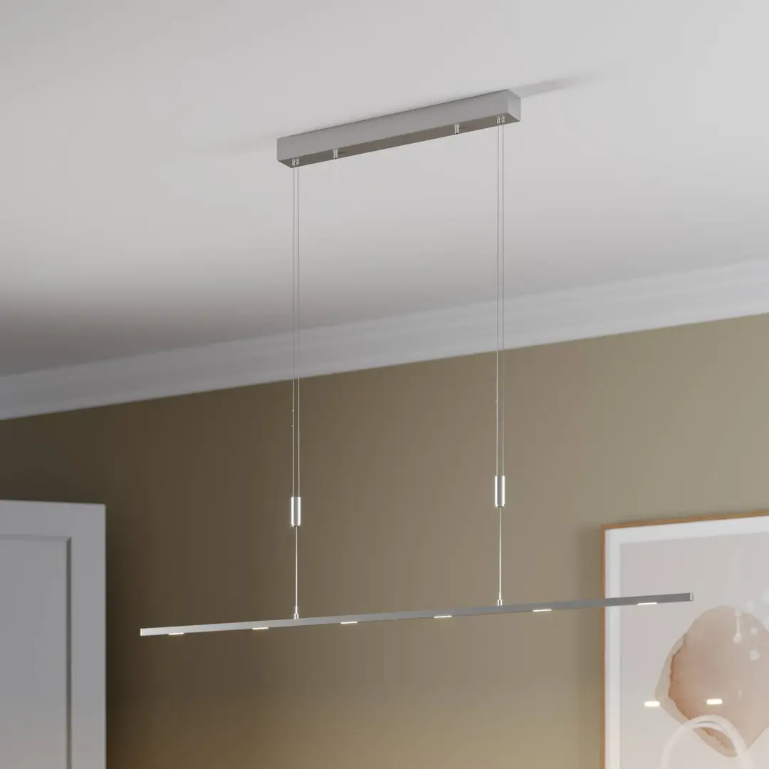 Lucande LED-Pendellampe Arnik, 140 cm, nickelfarben, dimmbar