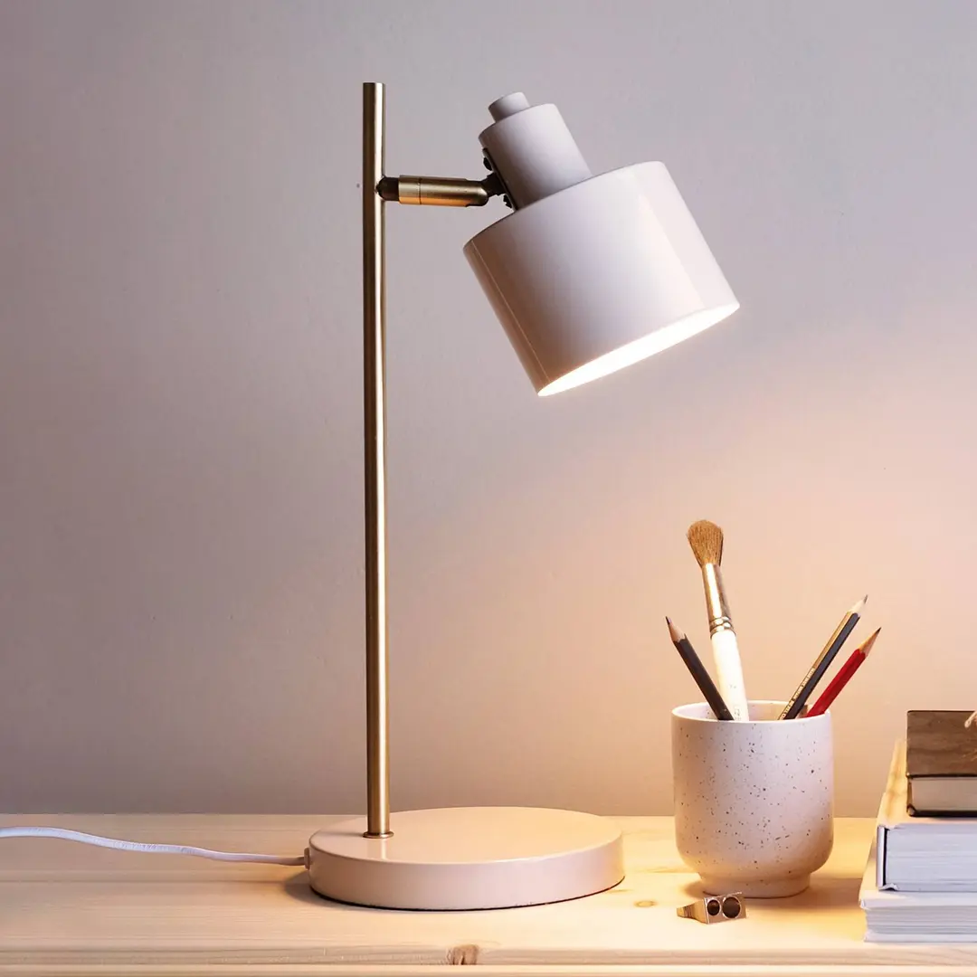 Dyberg Larsen Tischlampe Ocean, beige/messing, Höhe 43 cm