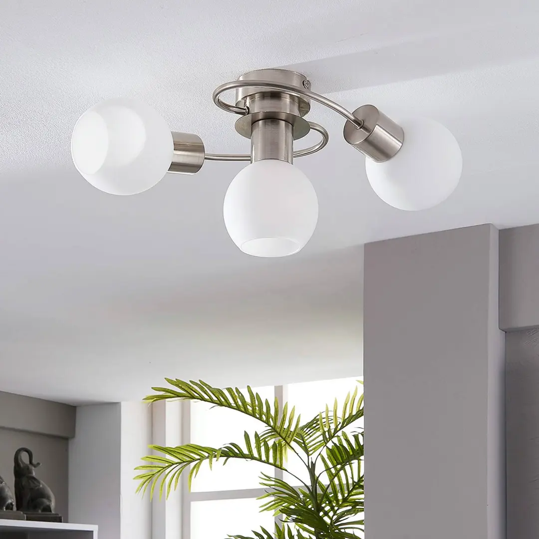 Lindby Deckenlampe Ciala, 3-flammig, nickelfarben, Glas, E14