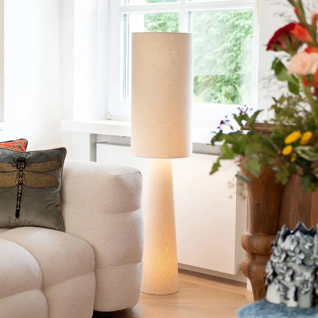 KARE Stehleuchte Marleen, beige, Leinen, 130 cm, E27