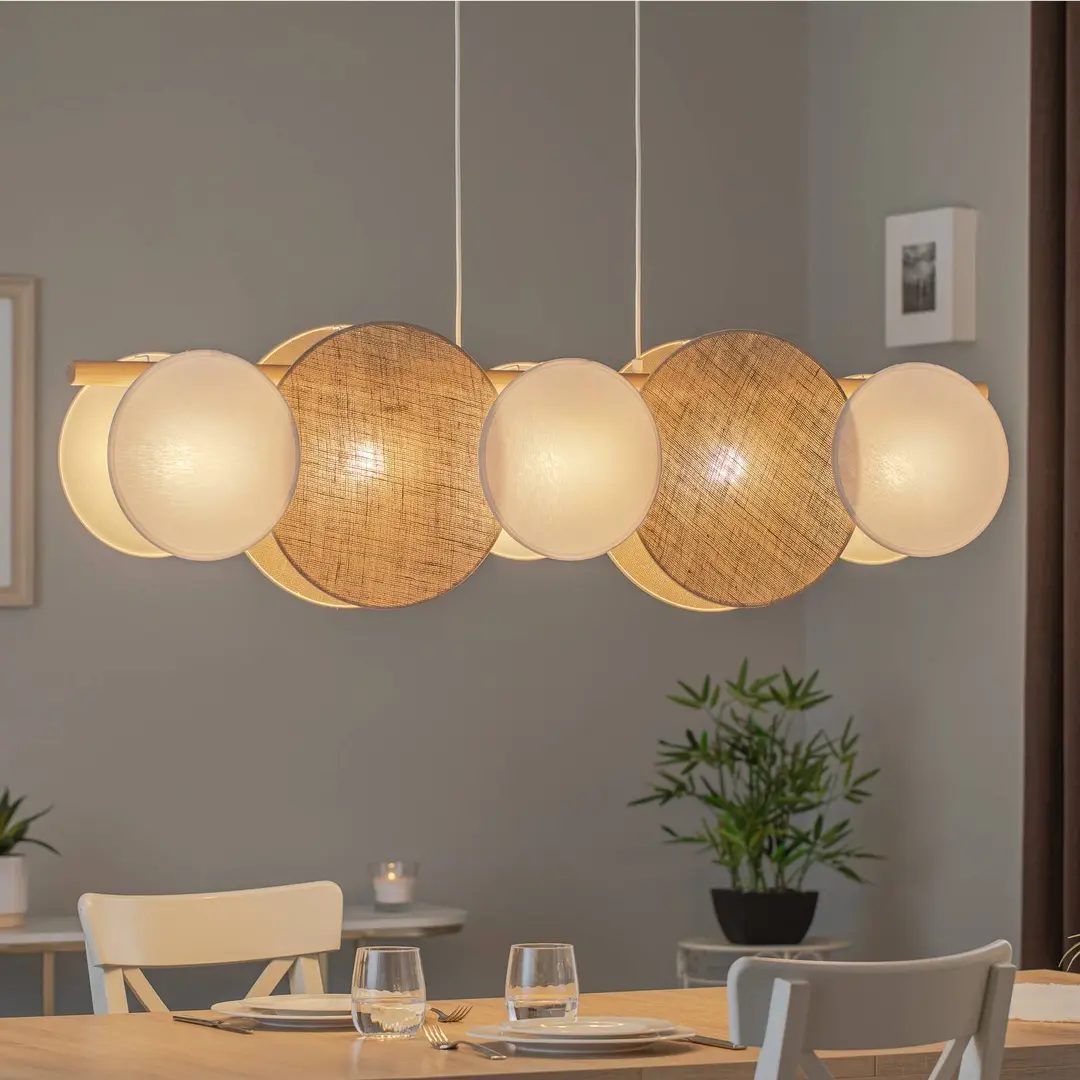 TK Lighting Hängelampe Pulse, Juteschirme, naturbraun/weiß, 5-flammig