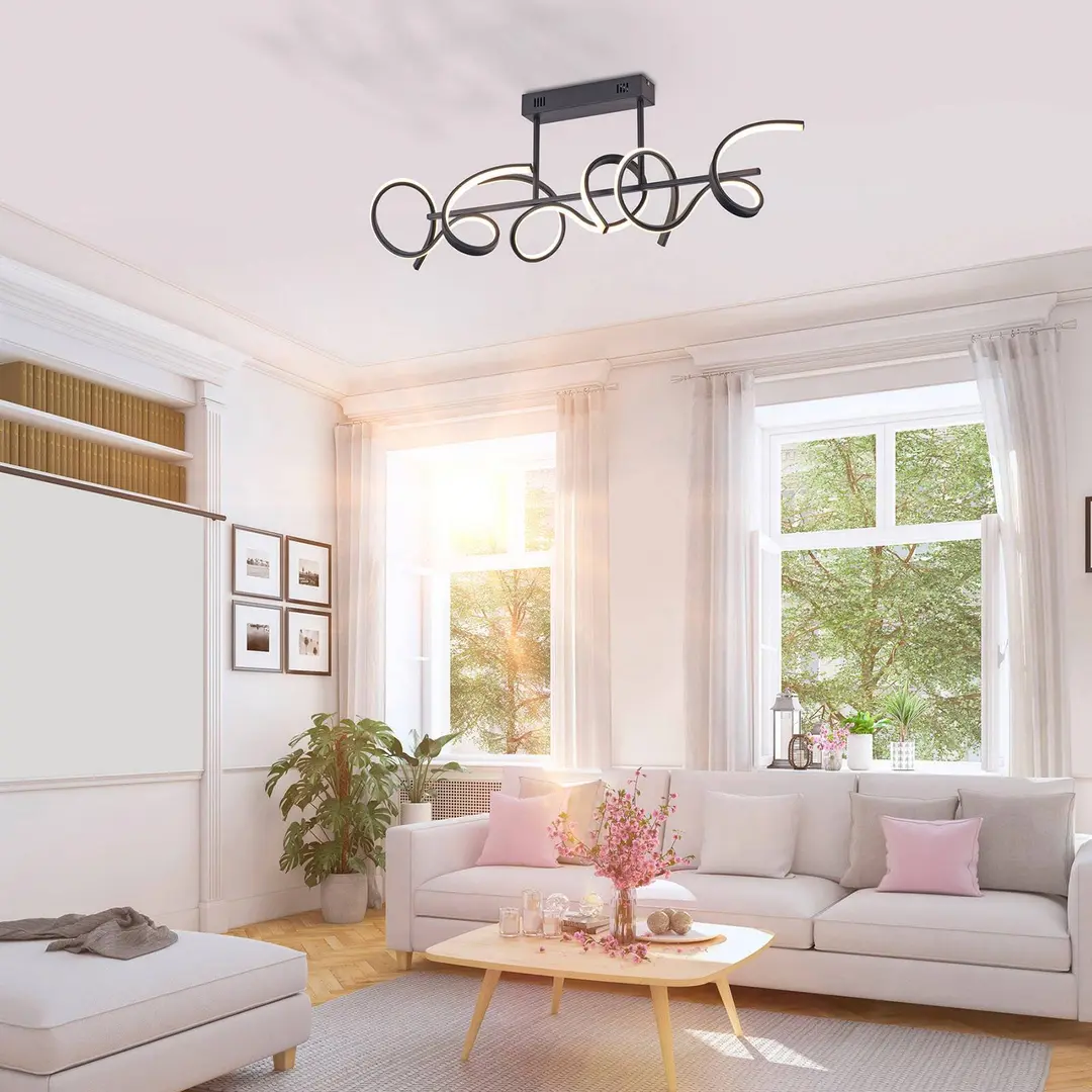 JUST LIGHT. GmbH LED-Deckenlampe Curls, schwarz, Metall, 82 cm lang, dimmbar