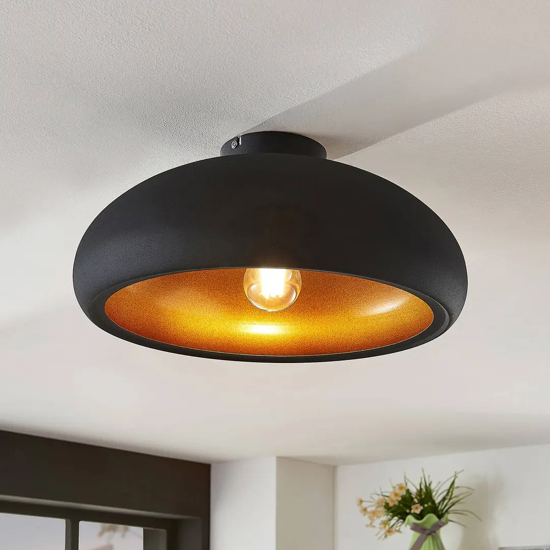 Lindby Deckenlampe Gerwina, schwarz/gold, Metall, 40 cm, E27