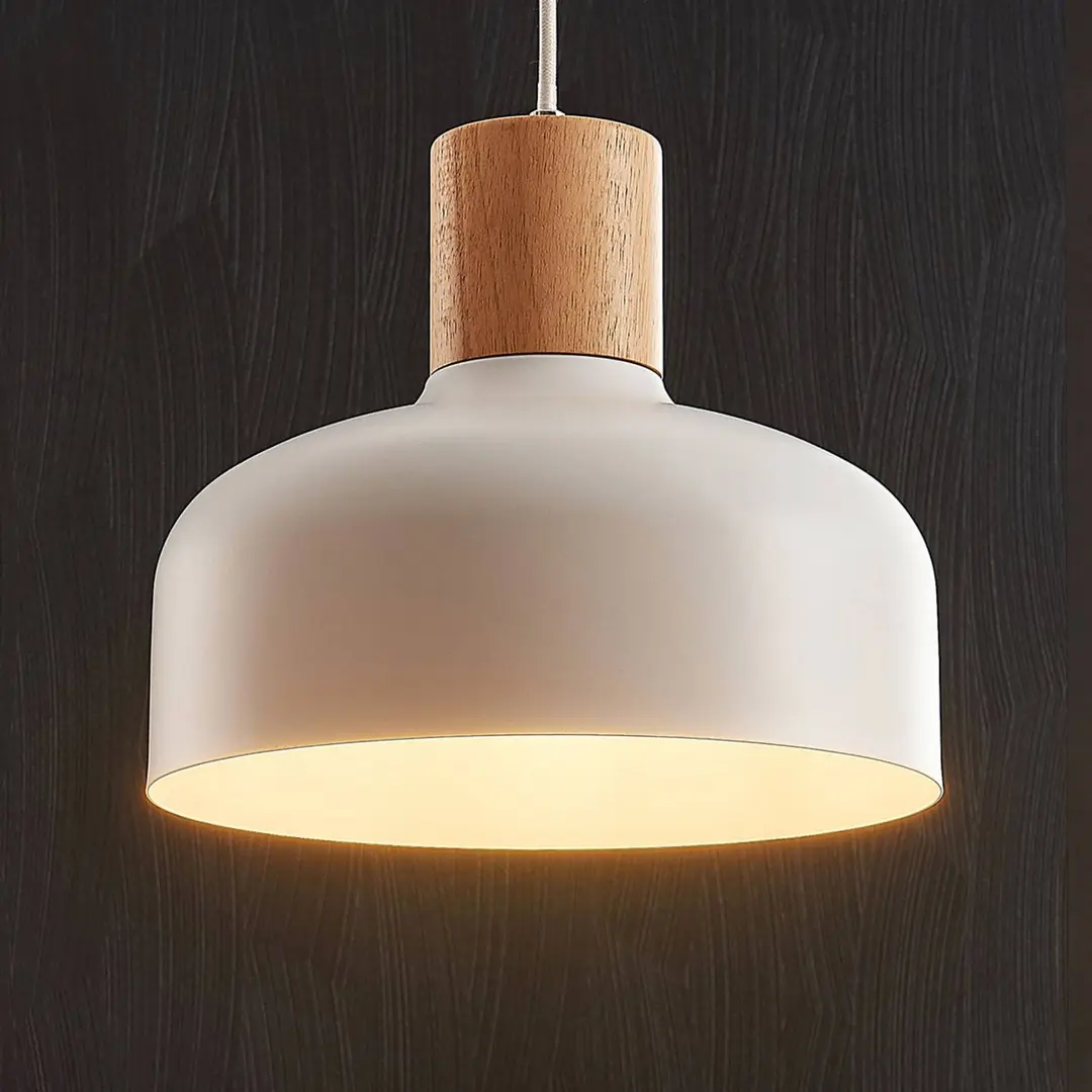 LINDBY Hängeleuchte Carlise mit Holzelement
