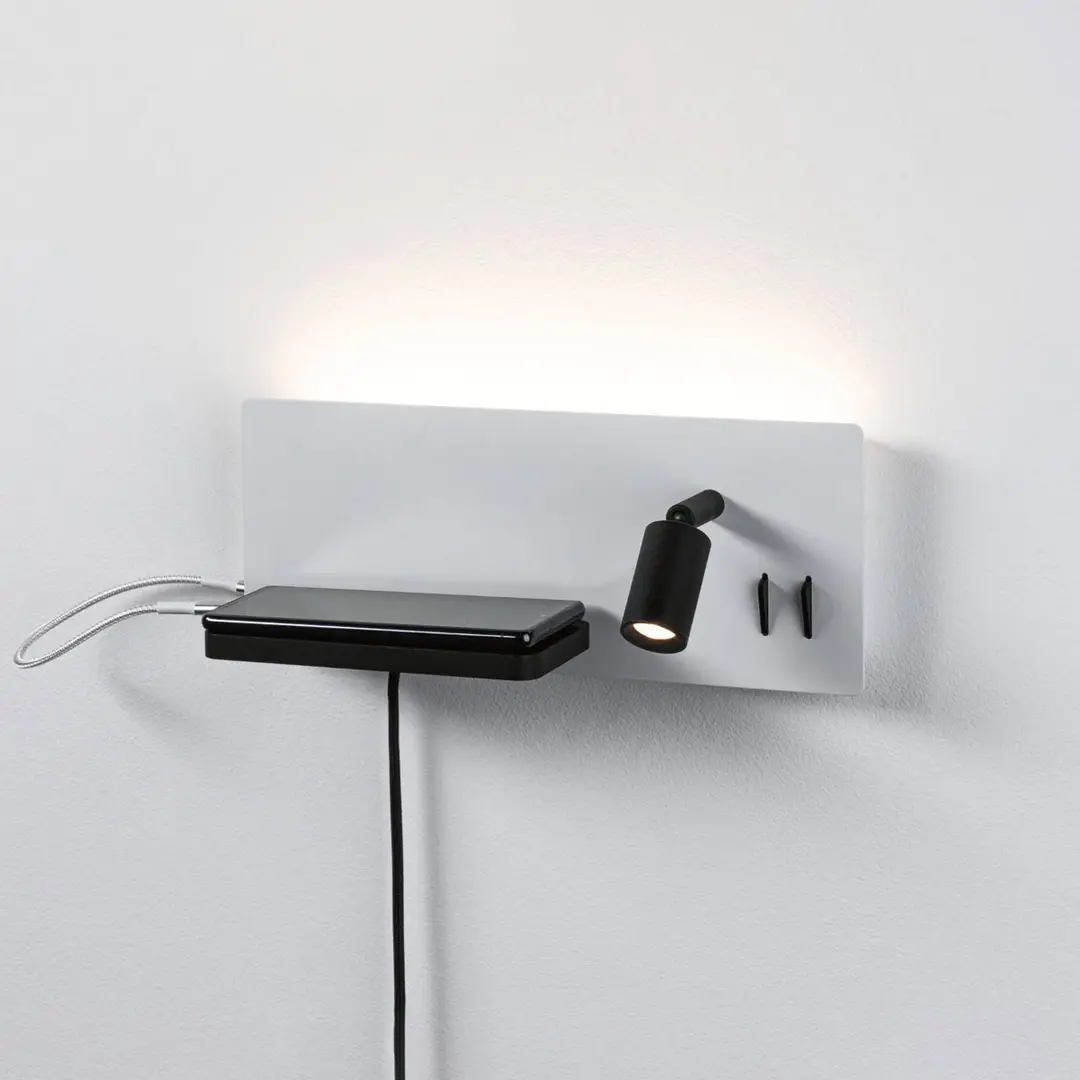 Paulmann LED-Wandleuchte Serra, links, USB-C, weiß/schwarz