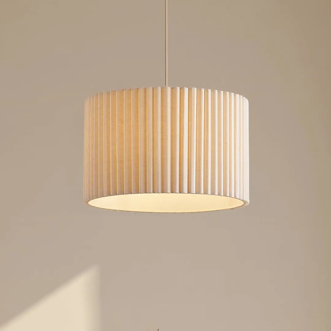 Lindby Hängeleuchte Libbie, Ø 45 cm, Leinen, cremefarben