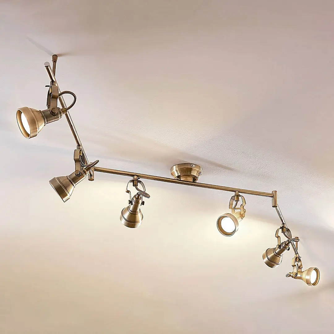 Lindby Deckenlampe Perseas, 180 cm, 6-flg., altmessing, GU10