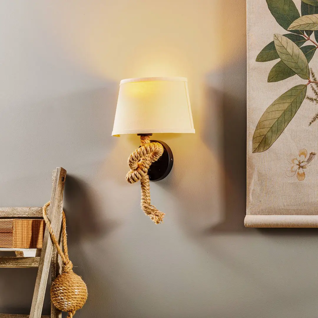 ONLI Wandlampe Corda mit Textilschirm und Seildekor
