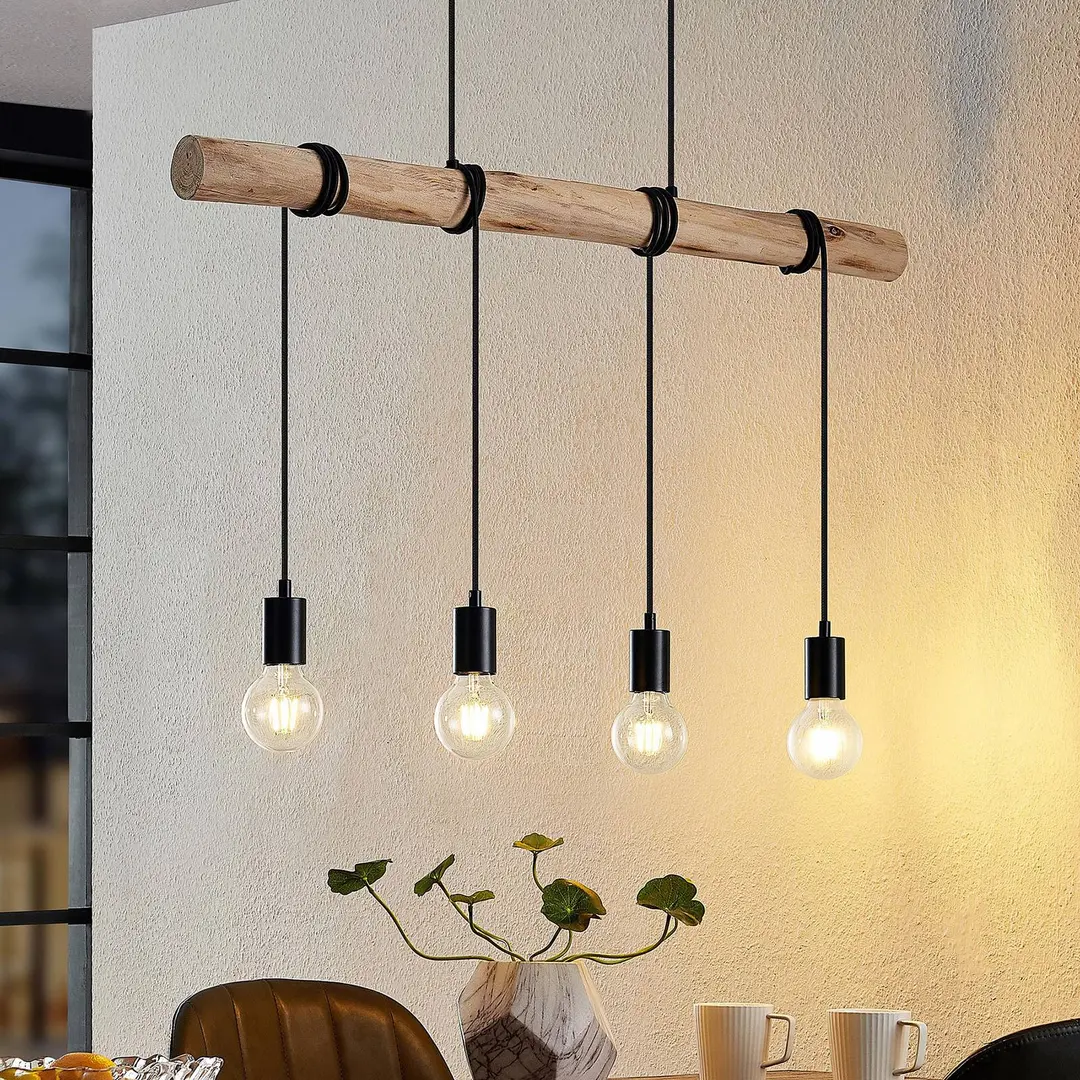 Lindby Hängeleuchte Ferris, 4-flammig, 90cm, Holz, E27