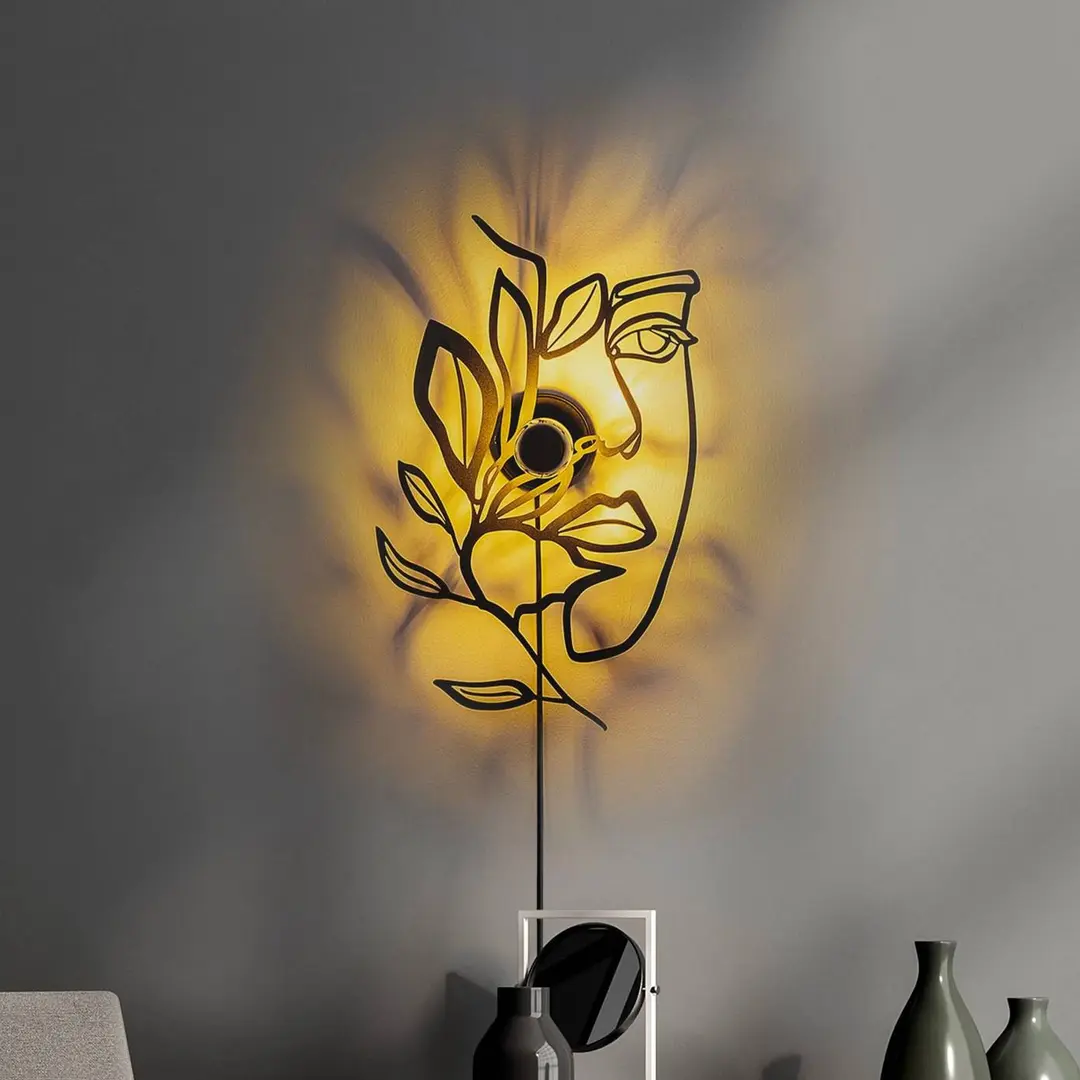 Opviq Wandlampe Flower Faced, schwarz, Metall, 54 x 34 cm, Stecker