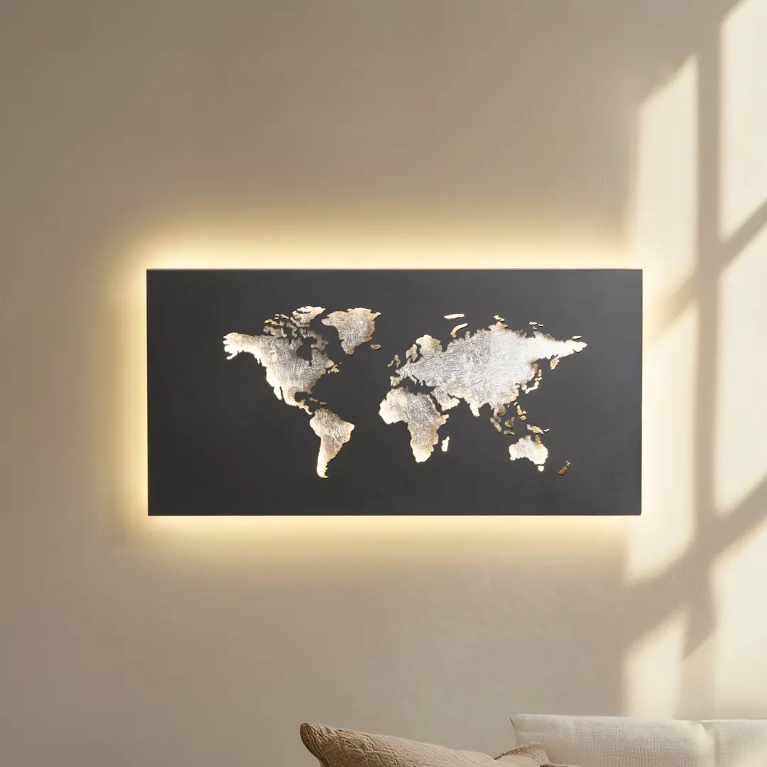 Lucande LED-Wandleuchte World, anthrazit/silber, 60cm x 30cm
