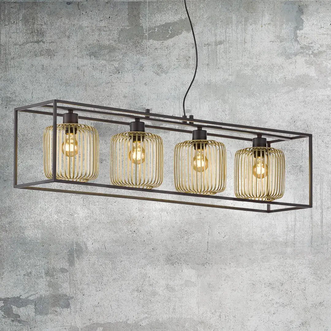 FISCHER & HONSEL Hängeleuchte Caydo, schwarz matt/gold, Länge 110 cm, 4-flg.