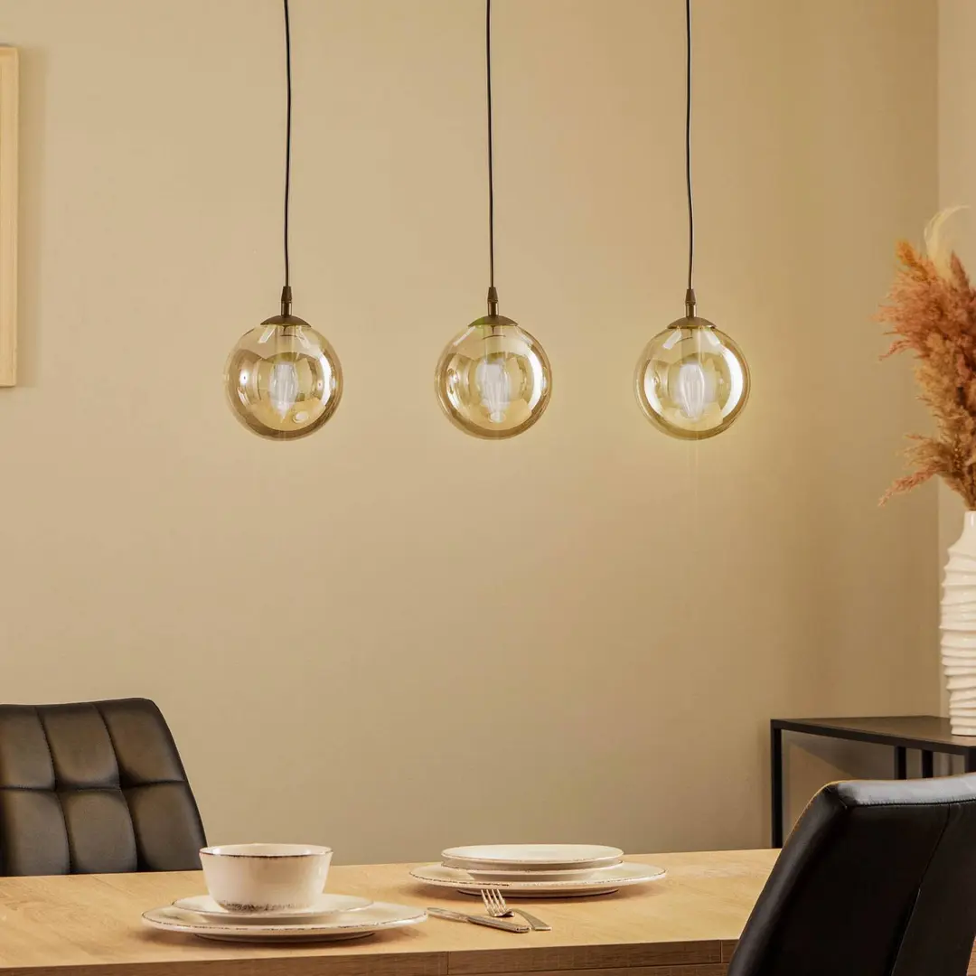 EMIBIG LIGHTING Hängeleuchte Glassy, 3-flg., gerade, schwarz, grafit, Glas