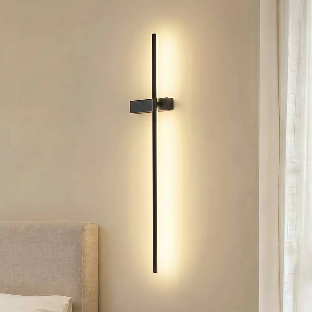 Lindby LED-Wandleuchte Natsumi, schwarz, Aluminium, 90 cm
