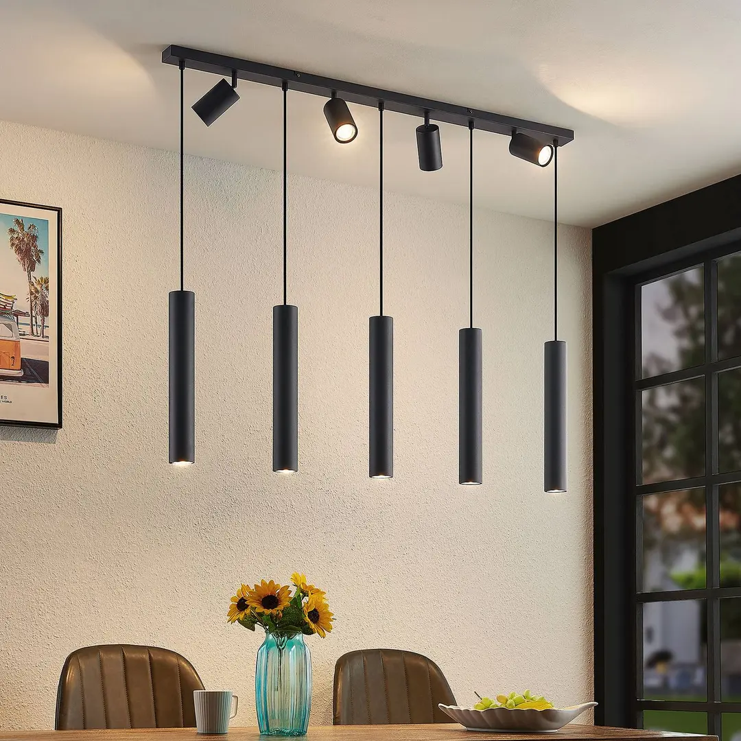 Lindby Hängeleuchte Sanad, 116 cm, 9-flg., schwarz, GU10
