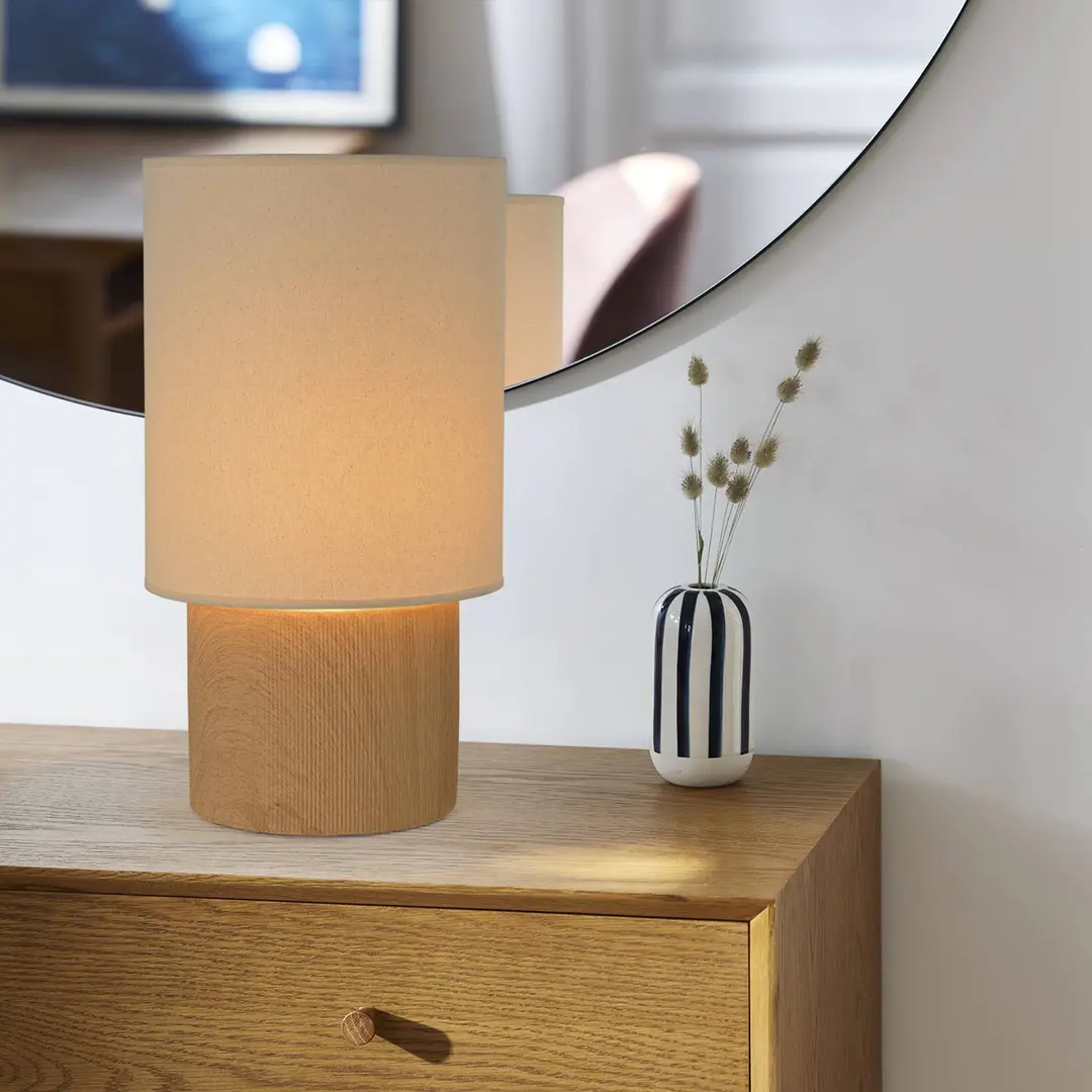 COREP Tischlampe Rhodes, holz hell/beige, 51 cm, Leinen/Keramik