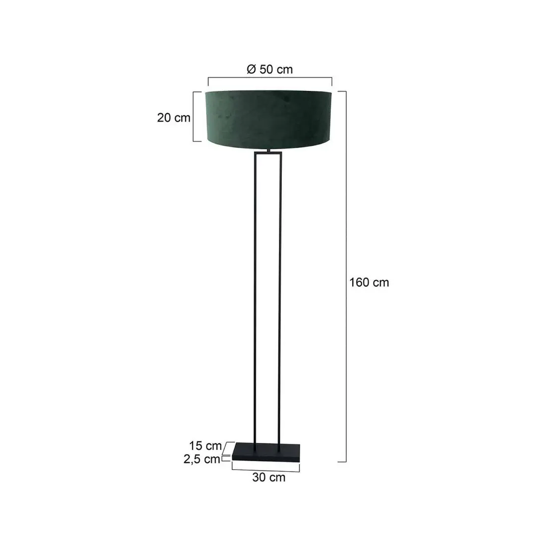 Steinhauer Stehlampe Stang, schwarz/Velours grün, Höhe 160 cm, E27