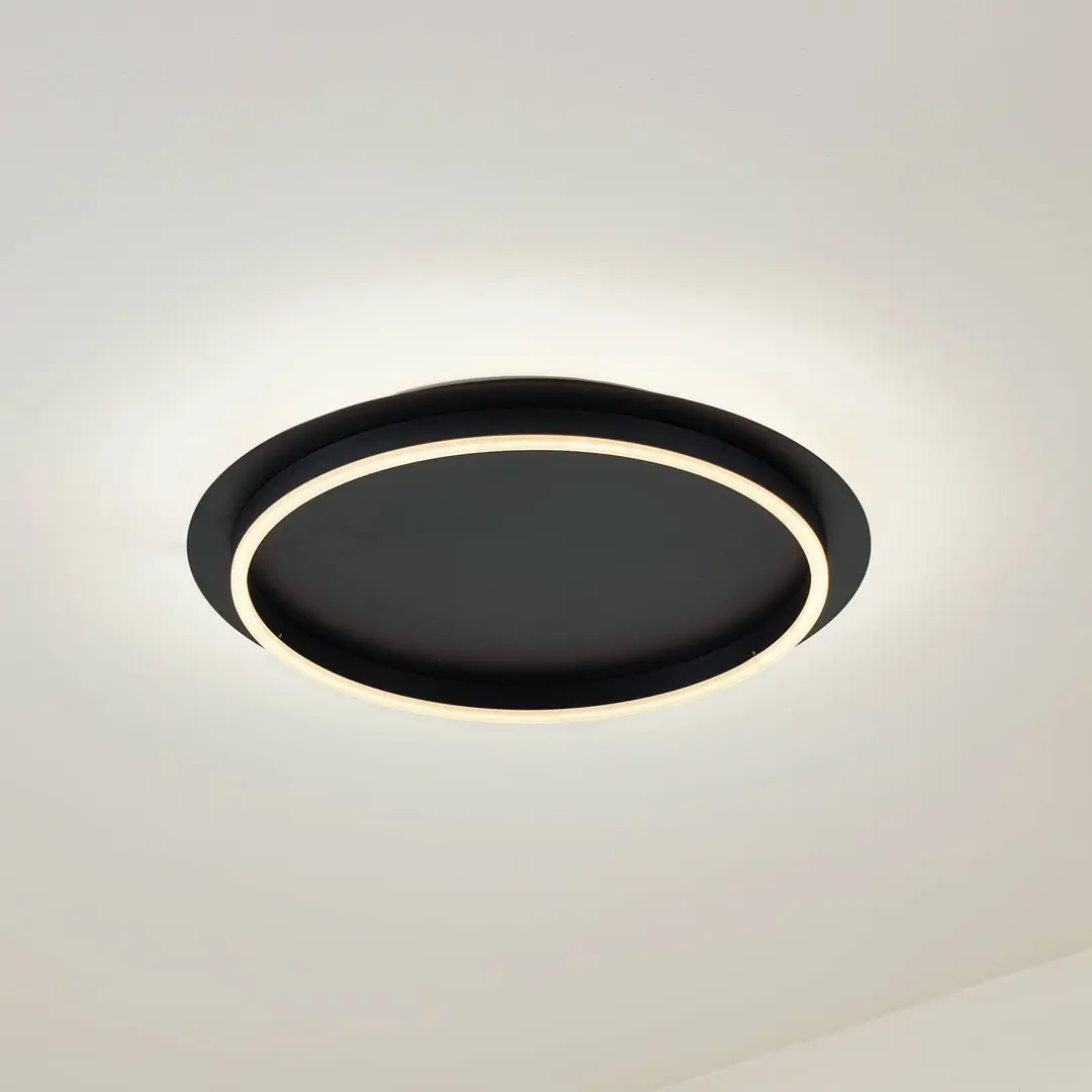 Lindby LED-Deckenleuchte Kunis, schwarz, Kunststoff, Ø 46 cm