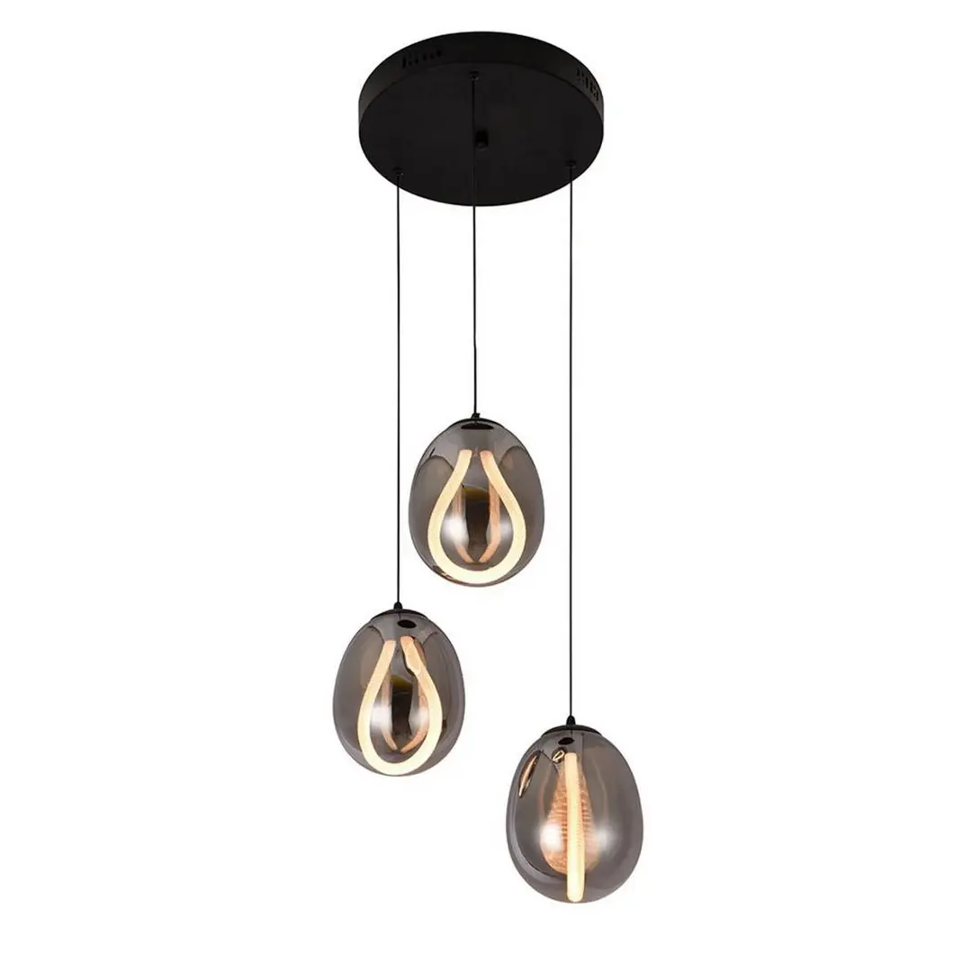 Viokef LED-Pendellampe Melanie, Ø 41 cm, rauchgrau, Glas, 3-flg.