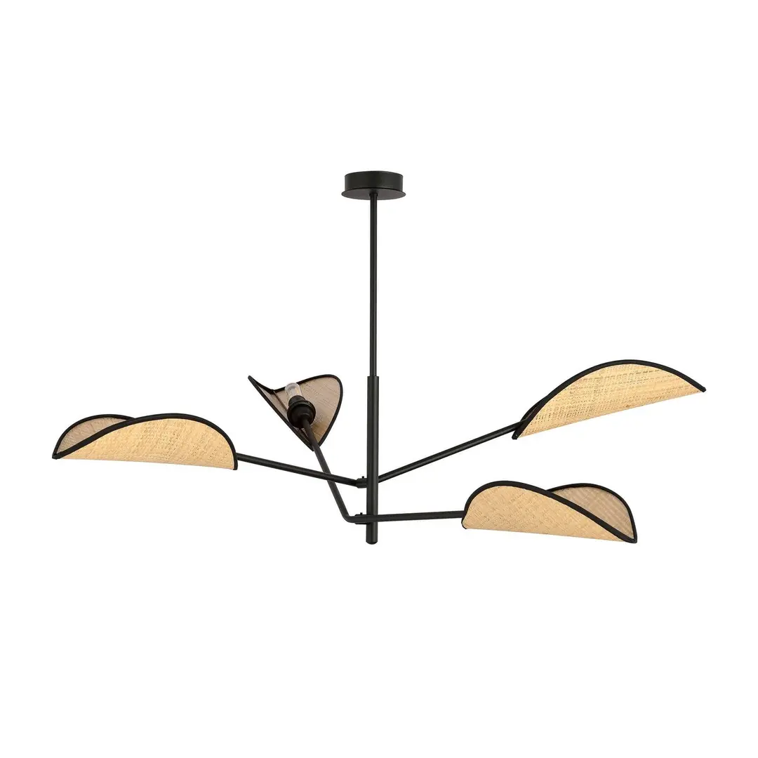 EMIBIG LIGHTING Hängelampe Vene, schwarz/rattanoptik, vierflammig