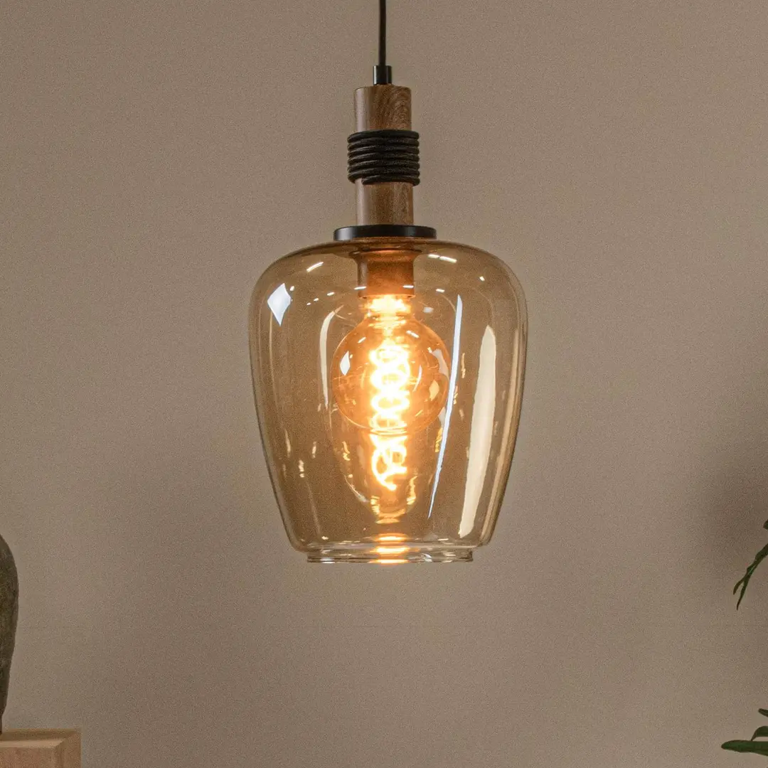 Lucide Pendelleuchte Ilona, Glas, Ø 22 cm, schwarz/amber, 1-flammig