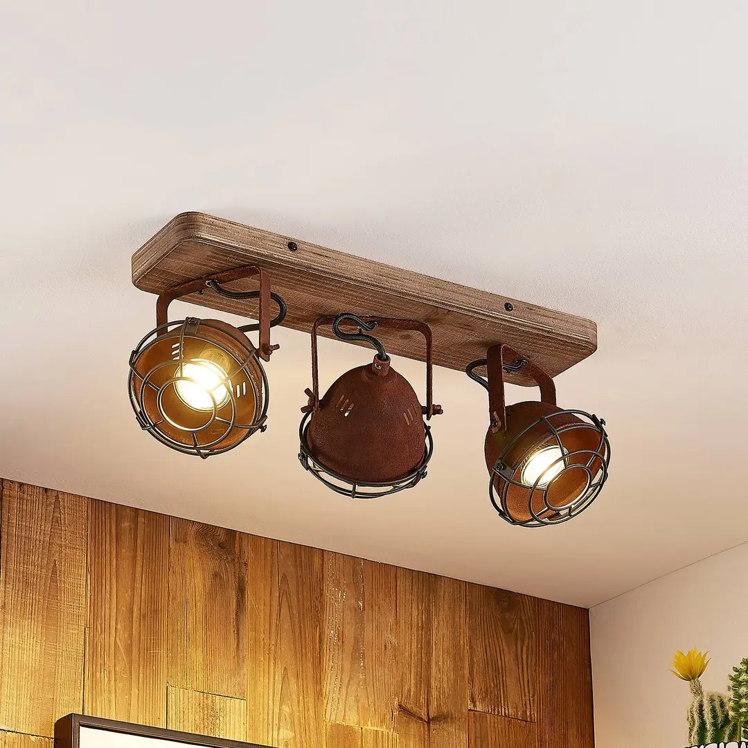 Lindby Deckenspot Farovi, rost, 45 cm, 3-flammig, Holz, GU10