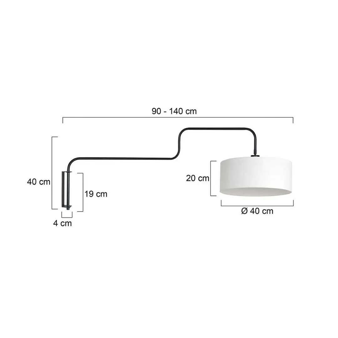 Steinhauer Wandlampe Bloeba, schwarz/weiß, Ausladung 140 cm, Leinen