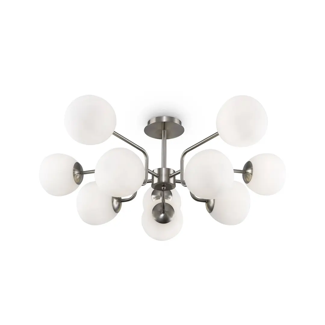 Maytoni Deckenlampe Erich, nickelfarben, Glas/Metall 10-flg.