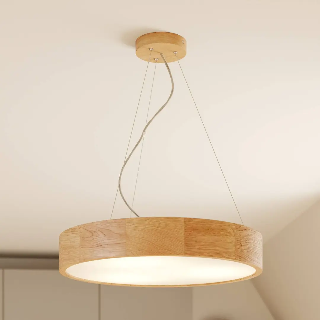Lamkur Hängeleuchte Kerio, Ø 47 cm, Eichenholz