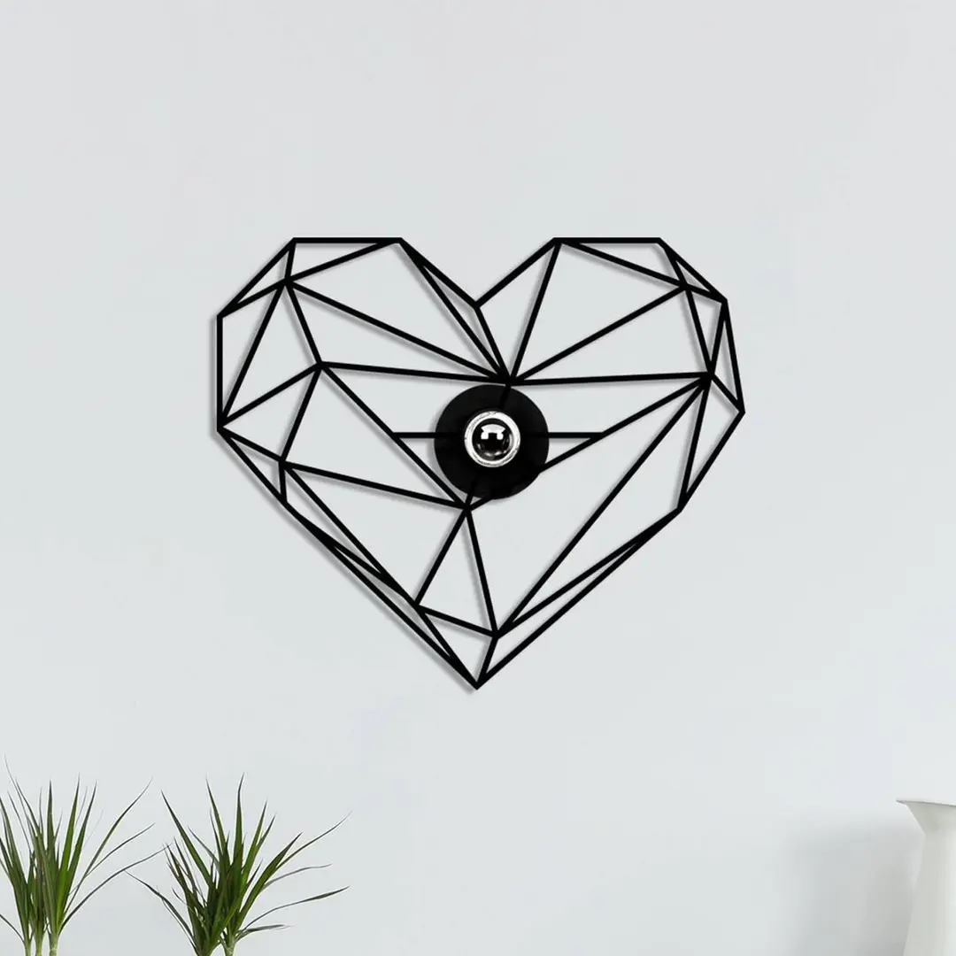 Opviq Wandleuchte W-046, schwarz, Herzdesign, MDF-Holz Lasercut