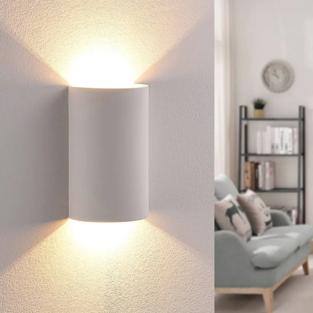 Lindby LED-Wandleuchte Jenke, Höhe 16 cm, weiß, Gips
