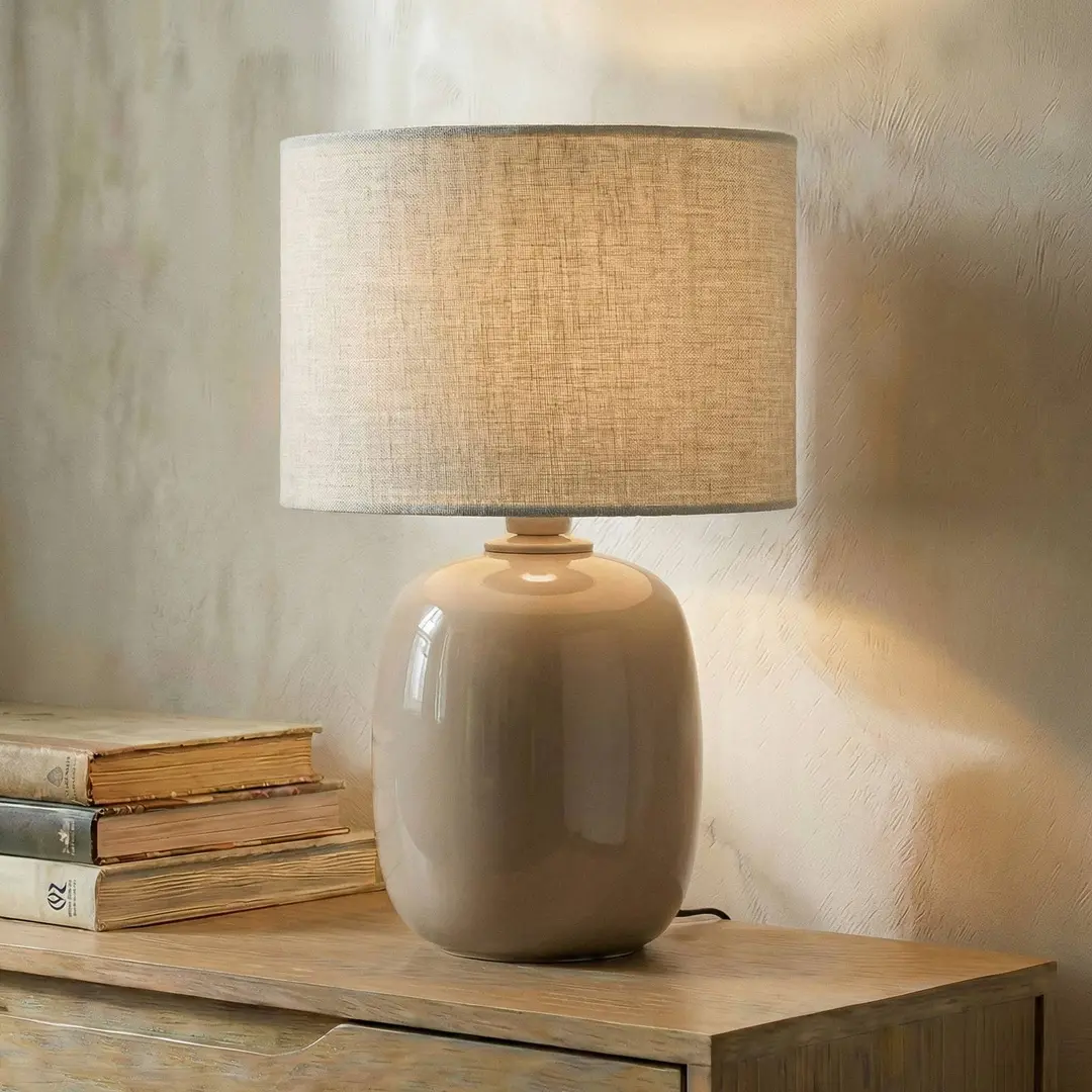 TK Lighting Tischleuchte Melody, sand, Textil, Höhe 48 cm, E27