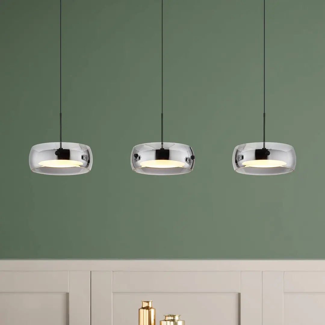 Globo LED-Hängeleuchte Livion, rauchgrau/schwarz, Glas, 85 cm