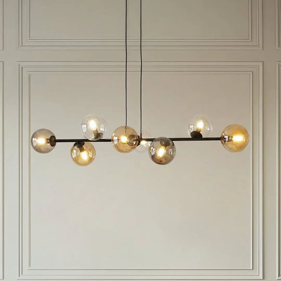 EMIBIG LIGHTING Hängeleuchte Glassy, 8-flammig, schwarz, grafit/amber/klar