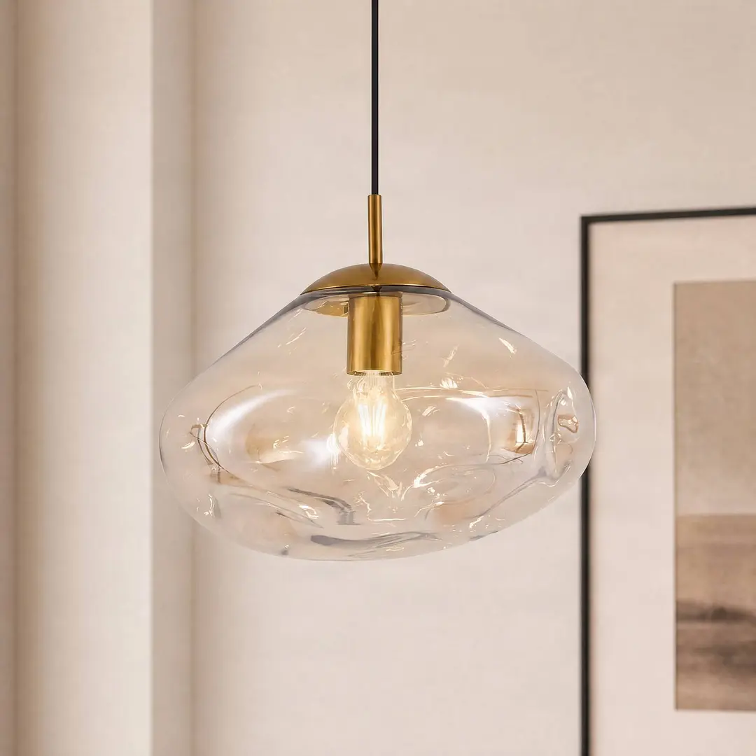 Lindby Hängeleuchte Lelia, amber, Glas, Ø 35 cm