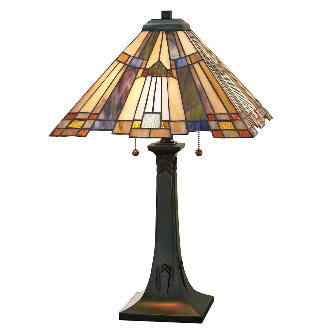 QUOIZEL Tischleuchte Inglenook buntes Glas, Höhe 64 cm