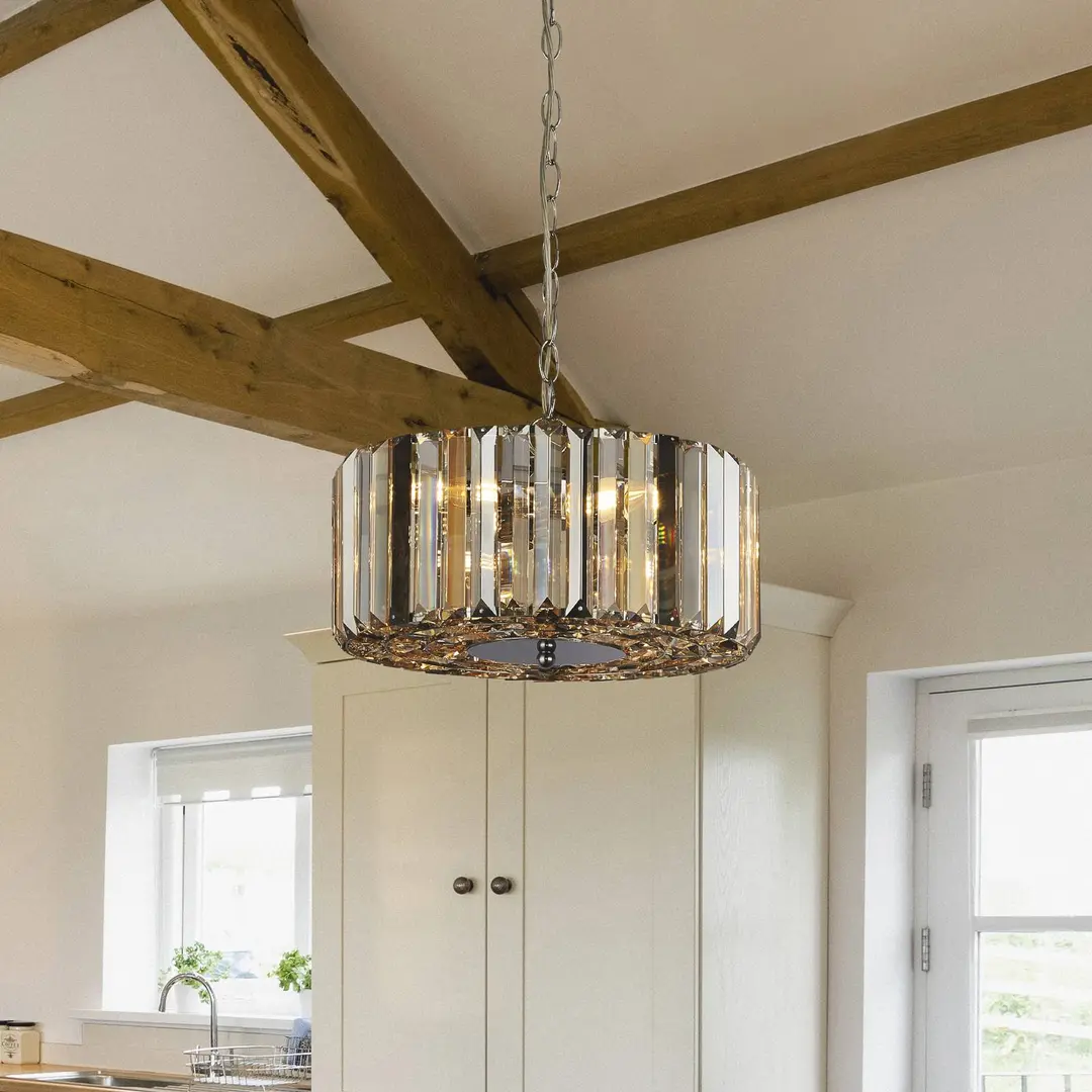 Searchlight Hängeleuchte Chapeau mit Kristallbehang, Ø 35 cm