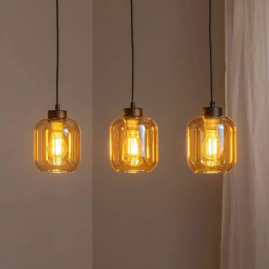 Eko-Light Hängeleuchte Sombra, amber, dreiflammig, länglich